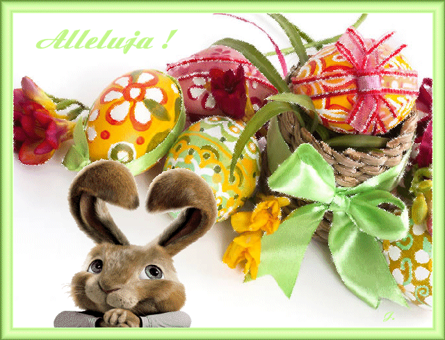 Kartka Wielkanocna z królikiem i koszyczkiem